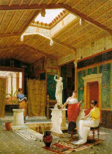 A Pompeian Interior Oil Painting by Luigi Bazzani