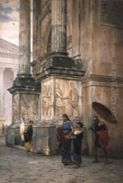 The Flower Seller, Rome Oil Painting by Luigi Bazzani