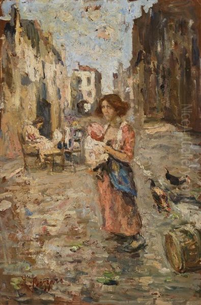 Calle Delle Merlettaie Oil Painting by Leonardo Bazzaro