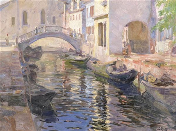 Kanal In Venedig Oil Painting by Leonardo Bazzaro