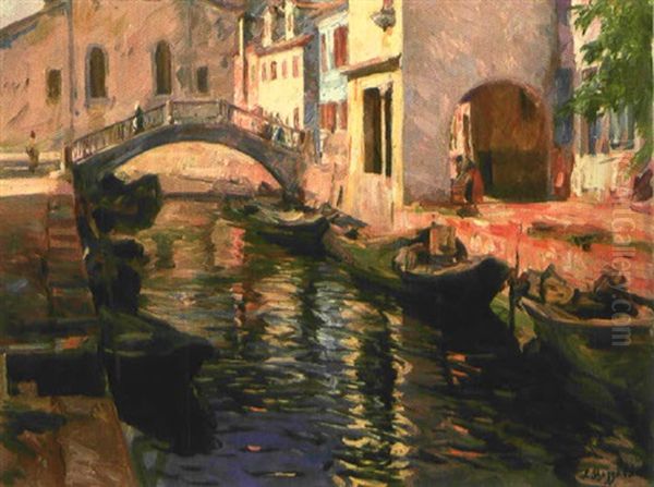 Kleiner Kanal In Venedig Oil Painting by Leonardo Bazzaro