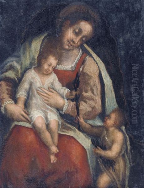 Madonna Mit Kind Und Johannesknabe Oil Painting by Giovanni Antonio (il Sodoma) Bazzi