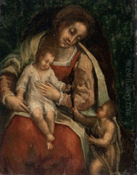 Madonna Mit Kind Und Johannesknabe Oil Painting by Giovanni Antonio (il Sodoma) Bazzi