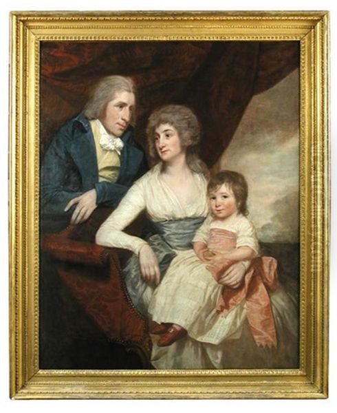 Portrait Of The Reverend And Mrs Walter Parry Hodges And Their Daughter, Maria, Of Shipton Moyne, Gloucestershire Oil Painting by Thomas Beach