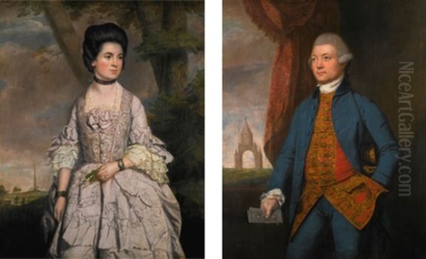 Portrait Of John Newman (d. 1799), Of Barwick Park, Yeovil; And A Portrait Of His Wife, Grace Newman, Nee Hoskins Oil Painting by Thomas Beach