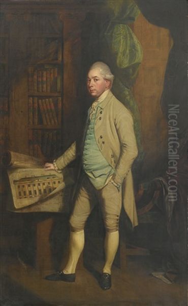 Portrait De William, 6th Earl Of Craven, Tenant Le Plan Du Manoir De Benham Oil Painting by Thomas Beach