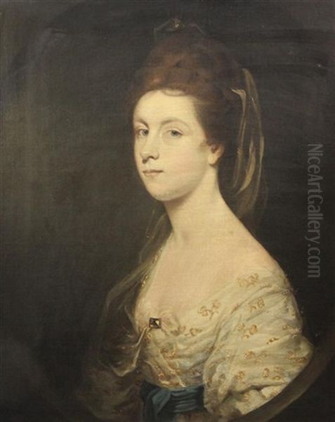 Portrait Of A Young Lady Wearing A White Dress Oil Painting by Thomas Beach