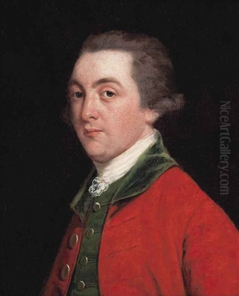 Portrait Of John Fitzpatrick, 2nd Earl Of Upper Ossory (1745-1818), Half-length, In A Red Coat And Green Waistcoat Oil Painting by Thomas Beach