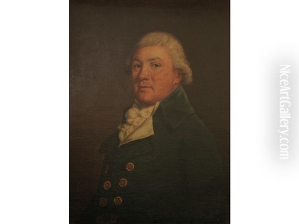 Portrait Of A Gentleman With A White Neck Scarf And Buttoned Coat (a Member Of The Gould Family?) Oil Painting by Thomas Beach