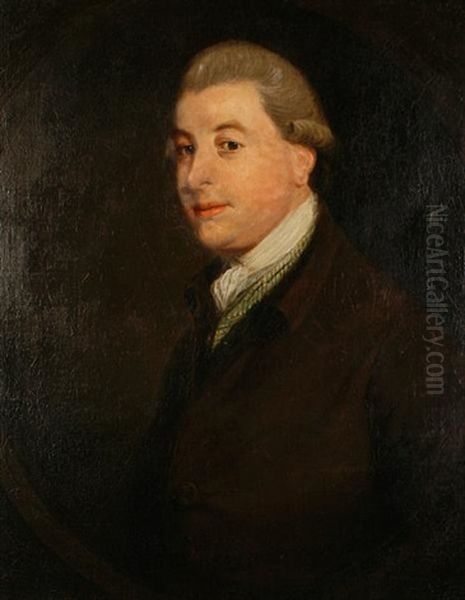 A Portrait Of A Gentleman Wearing A Brown Coat And White Cravat Oil Painting by Thomas Beach