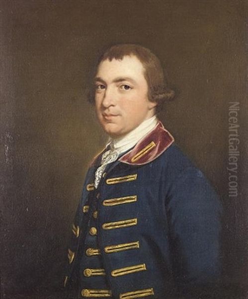 Portrait Of E.b Napier In A Dark Blue Coat With A Scarlet Collar Oil Painting by Thomas Beach