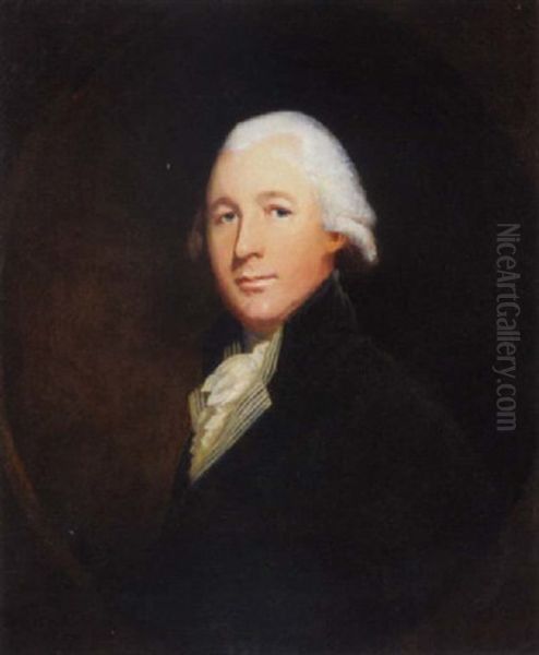 Portrait Of A Gentleman In A Black Jacket And White Cravat Oil Painting by Thomas Beach