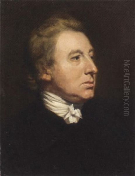 Portrait Of A Gentleman (edmund Burke?) In A Black Coat And White Cravatte Oil Painting by Thomas Beach