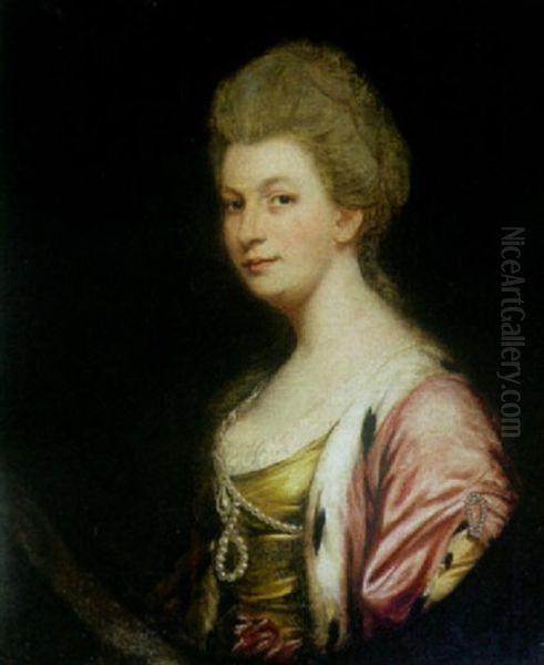 A Portrait Of Jemima Saintsbury, Wife Of Joseph Guerin Oil Painting by Thomas Beach