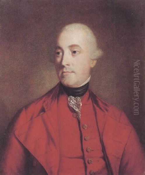 Portrait Of A Gentleman (john Campbell, Fifth Duke Of Argyll?) Wearing A Red Coat And Matching Waistcoat Oil Painting by Thomas Beach