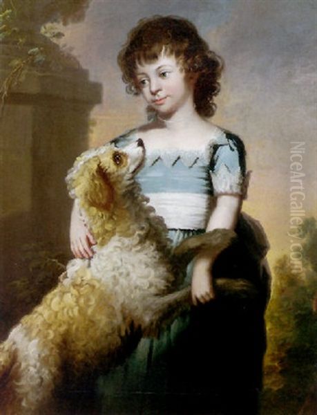 Portrait Of A Young Girl With Her Brittany Spaniel Oil Painting by Thomas Beach