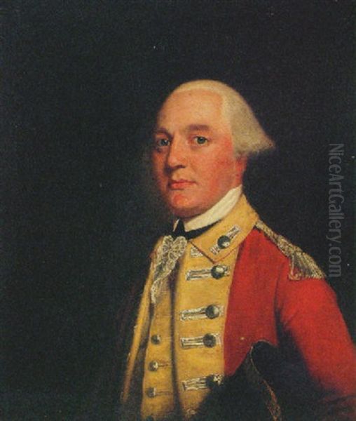 Portrait Of An Officer, In Uniform, With A Tricorn Under His Arm Oil Painting by Thomas Beach