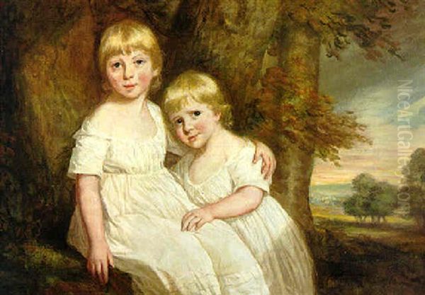 Portrait Of The Burnaby Children, Of Leicestershire Oil Painting by Thomas Beach