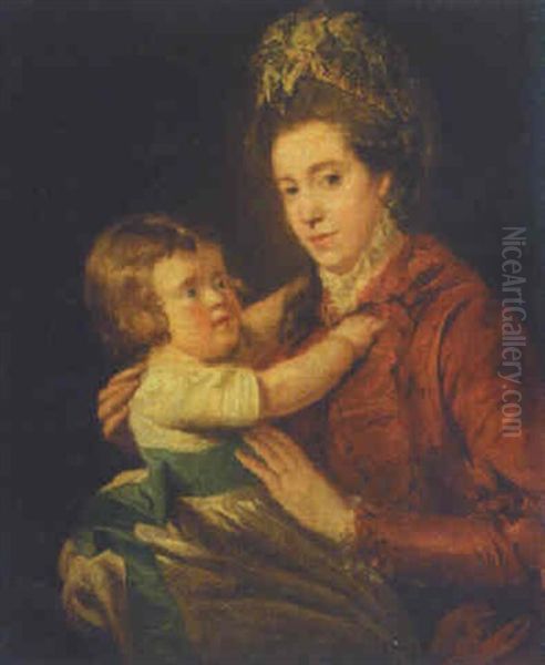 Portrait Of Mrs. Moutray With Her Child Oil Painting by Thomas Beach