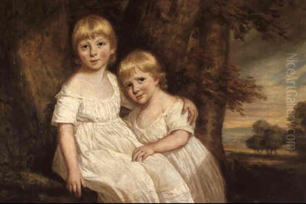 Portrait Of The Barnaby Children Oil Painting by Thomas Beach