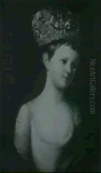 Portrait Of A Boy, Bust Length, In A White Jacket With A    Blue Collar; And Portrait Of A Girl, Bust Length.....(2) Oil Painting by Thomas Beach