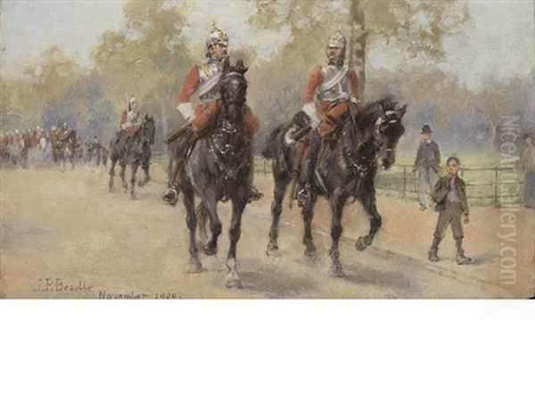 Life Guards In Hyde Park Oil Painting by James Prinsep Barnes Beadle