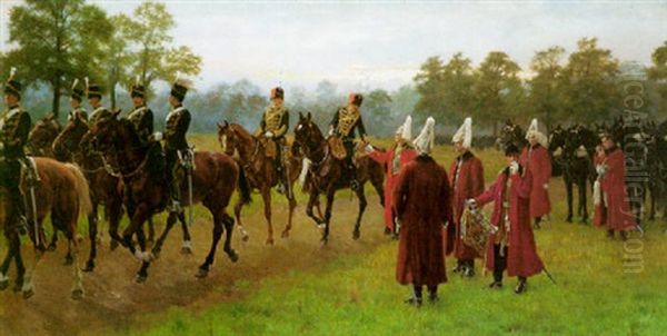 Life Guards And The King's Troop In Hyde Park Oil Painting by James Prinsep Barnes Beadle