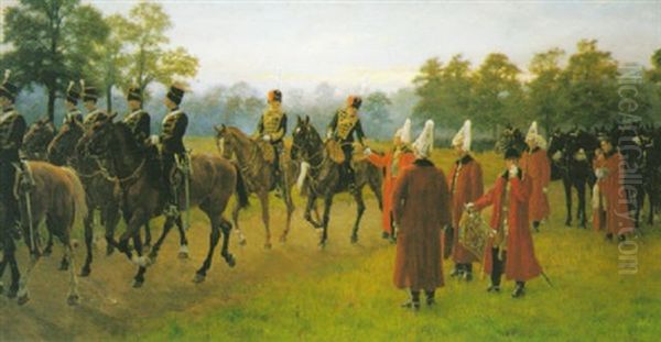 Life Guards And The Kings Troop In Hyde Park Oil Painting by James Prinsep Barnes Beadle