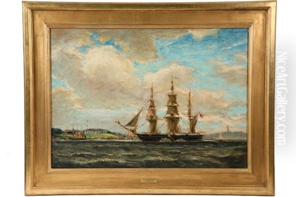 Uss Hartford Off New London Oil Painting by Reynolds Beal