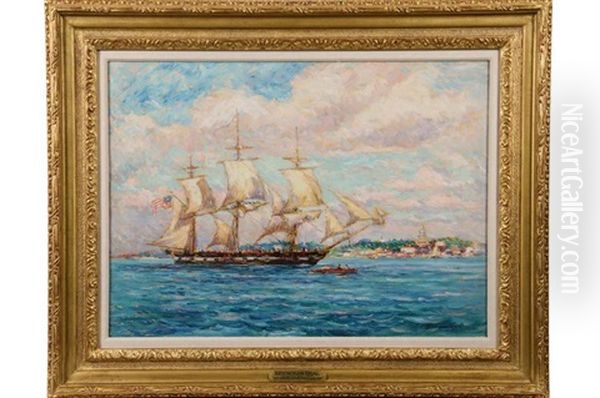 Uss Constellation Off Annapolis Oil Painting by Reynolds Beal