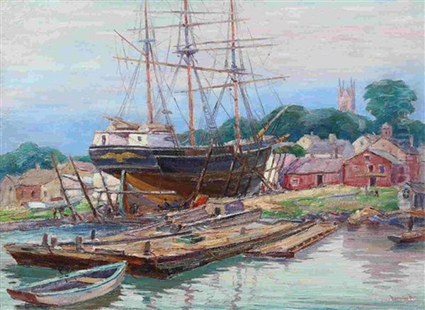 Sunbeam, Whaler At Fairhaven Mass Oil Painting by Reynolds Beal