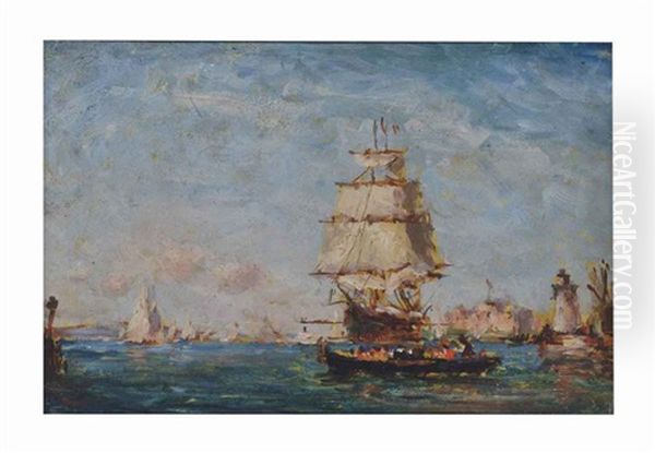 Clipper Ship In Port Oil Painting by Reynolds Beal