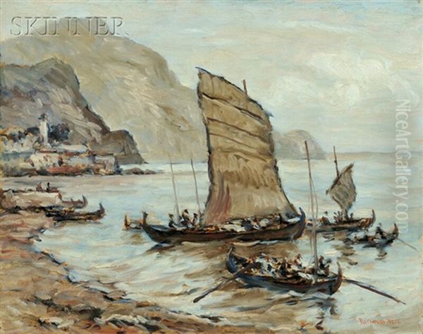 Cargo Boats, Funghal, Madeira Oil Painting by Reynolds Beal