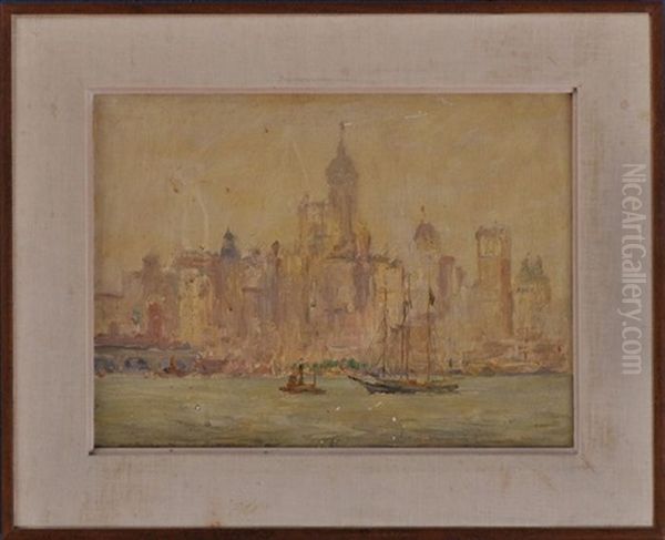 New York Harbor Sceen Oil Painting by Reynolds Beal