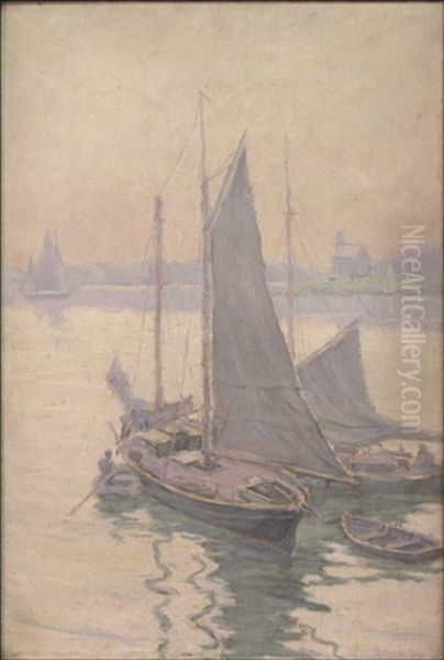 Harbor Scene Oil Painting by Reynolds Beal