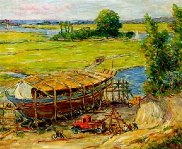 Shipbuilders, Essex, Massachusetts Oil Painting by Reynolds Beal