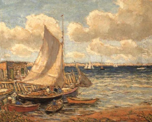 Fishing Boats At Jamestown, Rhode Island Oil Painting by Reynolds Beal