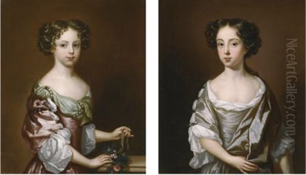 Portraits Of Anne Gulston; And Her Sister, Mary Gulston, The Daughters Of James Gulston Of Wyddial, Hertfordshire (pair) Oil Painting by Charles Beale