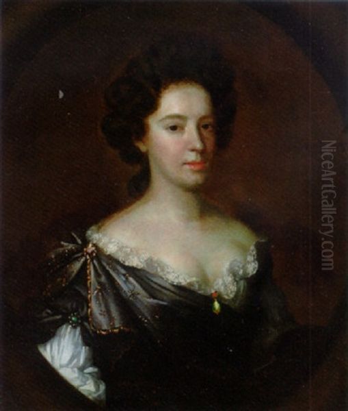 Portrait Of A Lady, In A Grey Embroidered Dress Oil Painting by Charles Beale