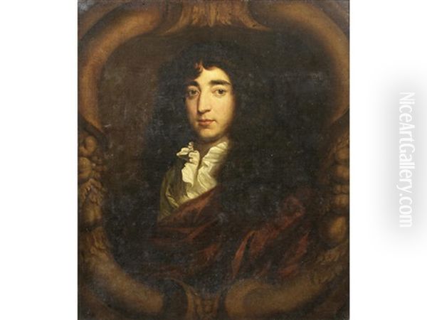 Portrait Of A Gentleman, Bust-length, In Black, Within A Feigned Stone Cartouche Oil Painting by Mary Beale