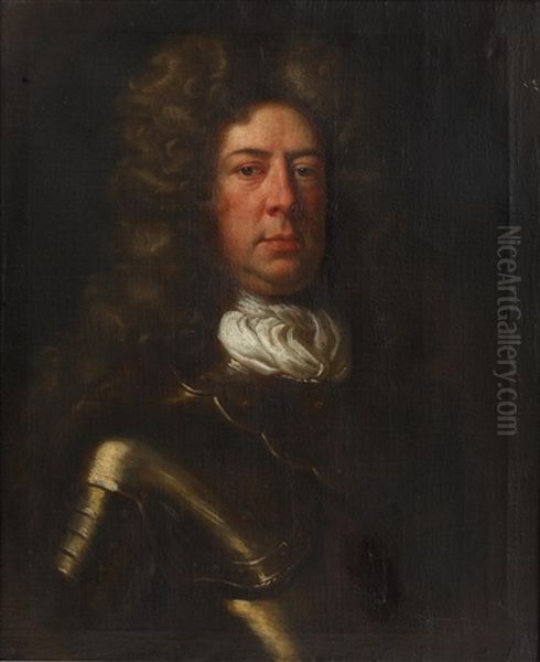 Portrait Of A Gentleman, In Armour And A White Cravat, Within A Painted Oval by Mary Beale