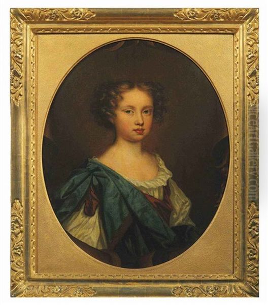 Portrait Of A Girl, In A White Chemise And Blue Mantle Oil Painting by Mary Beale