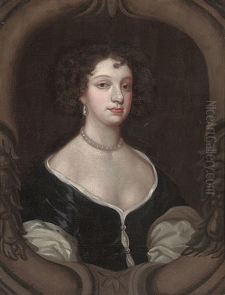 Portrait Of A Lady In A Black Dress And Pearl Necklace Oil Painting by Mary Beale