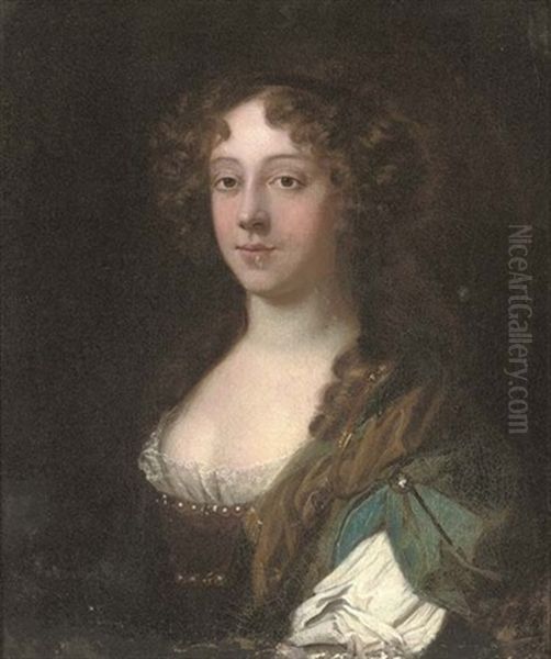 Portrait Of A Lady (lady Middleton ?), In A Brown Dress With Lace Trim by Mary Beale