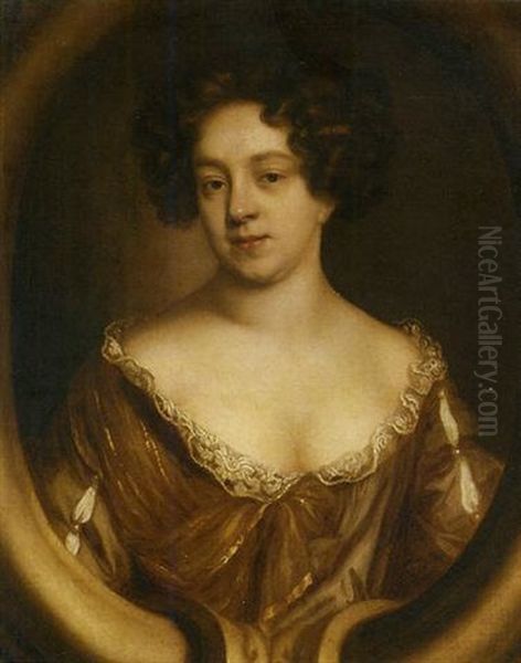 Portrait Of A Lady In A Brown Dress Trimmed With Lace Oil Painting by Mary Beale