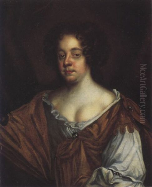 Portrait Of A Lady, Wearing A White Shirt And Brown Robe Oil Painting by Mary Beale