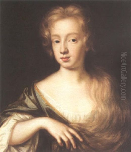 Portrait Of A Lady Wearing A Grey Dress And Blue Robes Oil Painting by Mary Beale