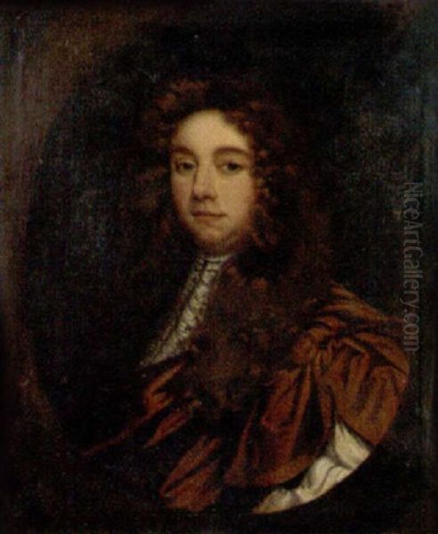 Portrait Of A Gentleman In A Brown Cloak And Lace Jabot Oil Painting by Mary Beale