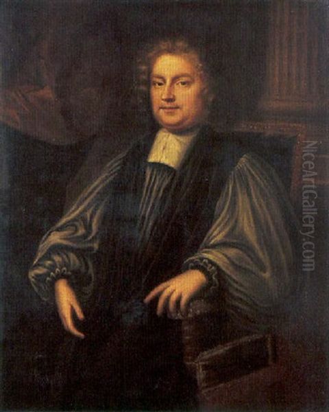 Portrait Of John Tillotson Wearing Clerical Robes, A Column Beyond Oil Painting by Mary Beale