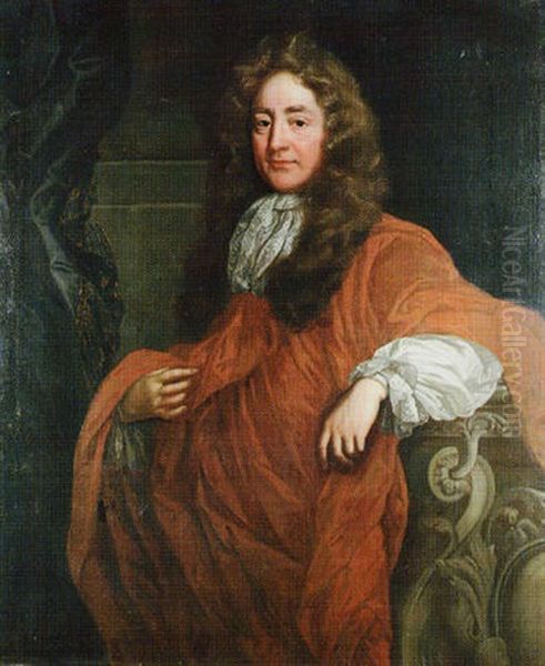 Portrait Of A Gentleman Wearing A Russet Cloak And Lace Cravat Oil Painting by Mary Beale